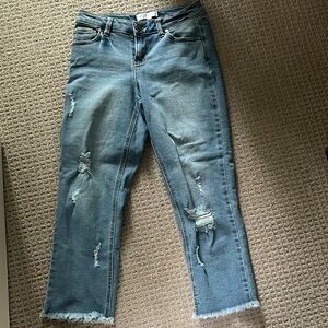 1822 Denim Blue Straight Leg Jeans with Distressed Details